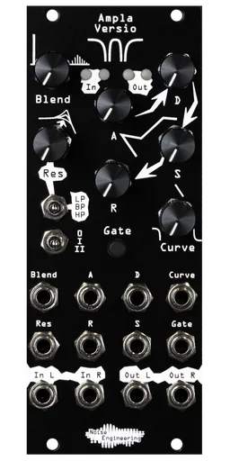 ADSR-controlled VCA and resonant filter gate on a DSP platform in black | Ampla Versio by Noise Engineering