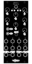 Stereo-in, stereo-out synthetic-tail generator reverb and DSP platform for Eurorack. Image shows Antri faceplate in black which has all parameters numbered, generally preferred for users developing their own firmwares. | Desmodus Versio by Noise Engineering