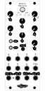 Stereo-in, stereo-out synthetic-tail generator reverb and DSP platform for Eurorack. Image shows Antri faceplate in silver which has all parameters numbered, generally preferred for users developing their own firmwares. | Desmodus Versio by Noise Engineering