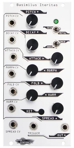 A digital drum synthesizer with its roots in the analog world in silver | Basimilus Iteritas by Noise Engineering