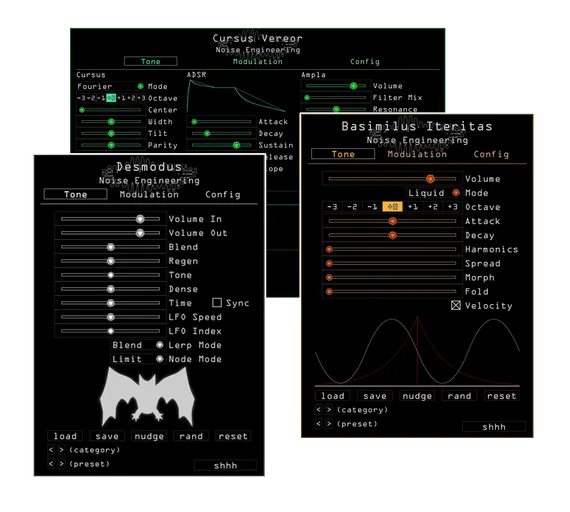 Noise Engineering Bundle 1 containing Basimilus Iteritas, Cursus Vereor, and Desmodus plugins
