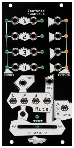 Four-part probabilistic rhythm crossfader Eurorack module in black | Confundo Funkitus by Noise Engineering