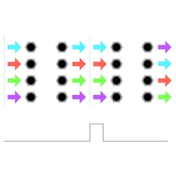 The inputs and outputs of a 4x4 switch matrix being swapped with a trigger signal