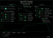 Cursus Vereor plugin for VST, AU, and AAX in Green. The tone page shows the main parameters that set the timbre of the synth. Presets are also controlled here. | Noise Engineering