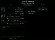 Cursus Vereor plugin for VST, AU, and AAX in Green. The tone page shows the main parameters that set the timbre of the synth. Presets are also controlled here. The Modulation page shows modulation and routing parameters for LFO1. The Configuration page lets you load scala files, set the tuning, polyphony, and bend range, update your graphics preferences (color and fire), and get help and manuals. | Noise Engineering