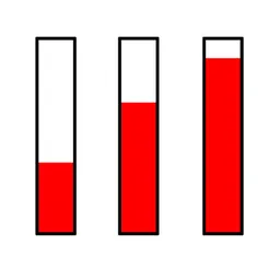 Three rectangles filled with different amounts of red
