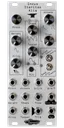 Incus Iteritas Alia module in silver with anvil icon. 7 knobs on top, two switches on the right, and jacks on the bottom.  Oscillator platform in 10HP | Noise Engineering