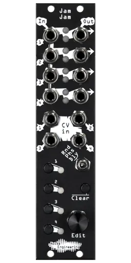 Four-channel trigger/gate/clock processor with three modes for Eurorack in black | Jam Jam by Noise Engineering