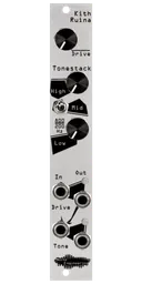 One-knob saturation/drive circuit and a clean two-band EQ distortion for Eurorack in silver | Kith Ruina by Noise Engineering