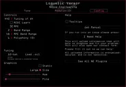 Loquelic Vereor in Pink. The tone page shows the main parameters that set the timbre of the synth. Presets are also controlled here. The Modulation page shows modulation and routing parameters for LFO1. The Configuration page lets you load scala files, set the tuning, polyphony, and bend range, update your graphics preferences (color and fire), and get help and manuals. | Noise Engineering