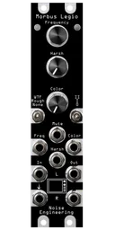 Morbus Legio black overlay on a silver module. Morbus is a noise generator firmware for the Legio platform | Noise Engineering