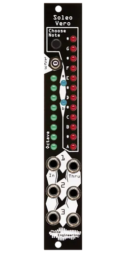 Three-channel Eurorack stroboscopic tuner with patch-through in black | Soleo Vero by Noise Engineering