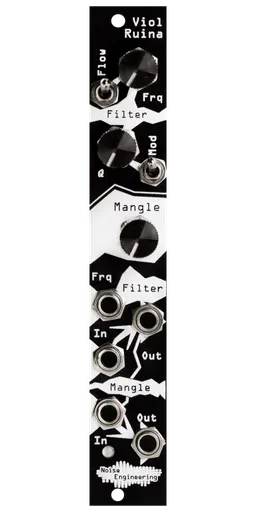 Eurorack analog 24dB resonant lowpass filter and distortion with internal modulation and envelope following in black | Viol Ruina by Noise Engineering