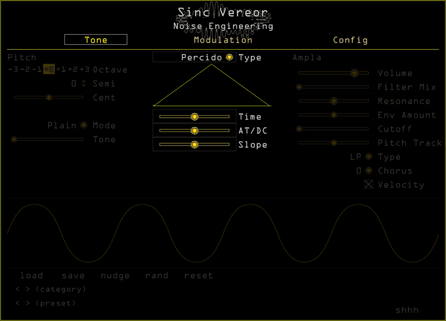 Sinc Vereor's envelope controls highlighted