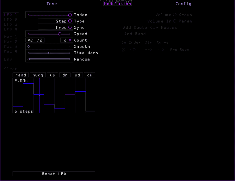 The LFO page with a Step LFO selected