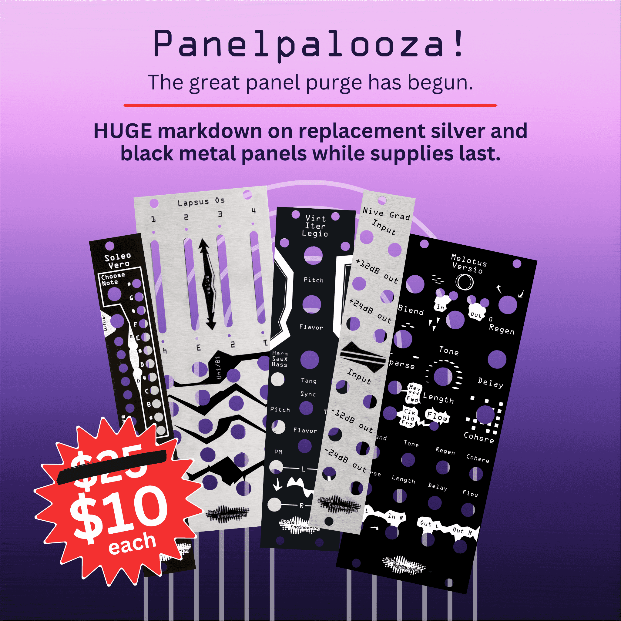 Panelpalooza! The great panel purge has begun. Huge markdown on replacement panels while supplies last.