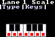 The scale editor with Type set to Keys, showing a one-octave keyboard with the selected notes marked