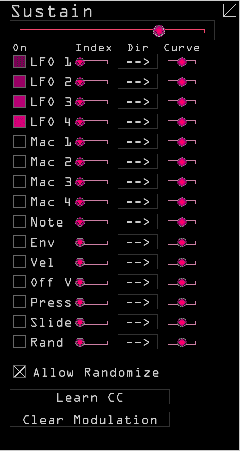 The context menu for modulation assignment