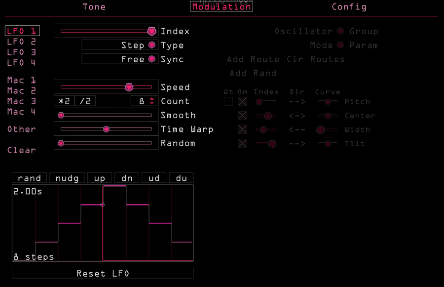 The LFO page with a Step LFO selected