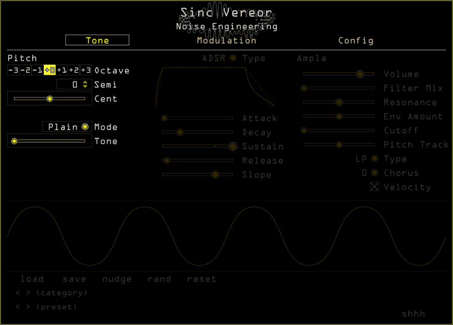 Sinc Vereor's timbre controls highlighted