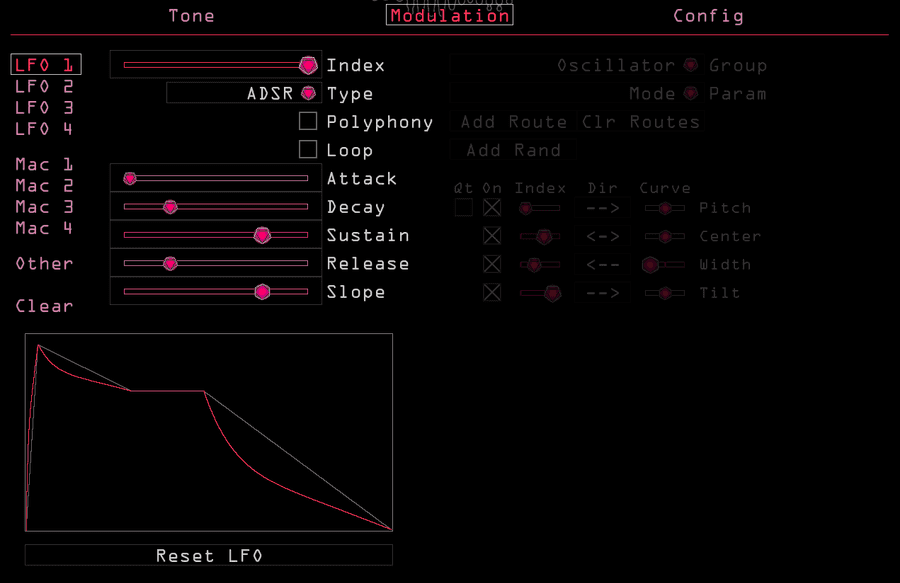 The LFO page with an ADR LFO selected