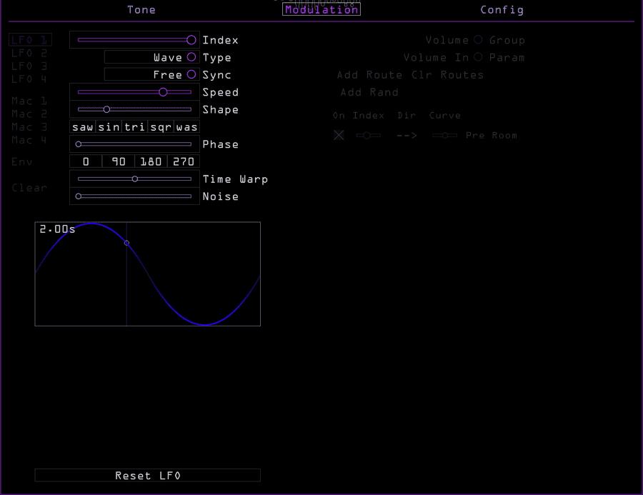 The LFO page with a Wave LFO selected