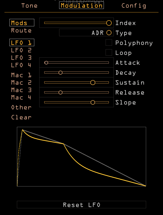 The LFO page with an ADR LFO selected